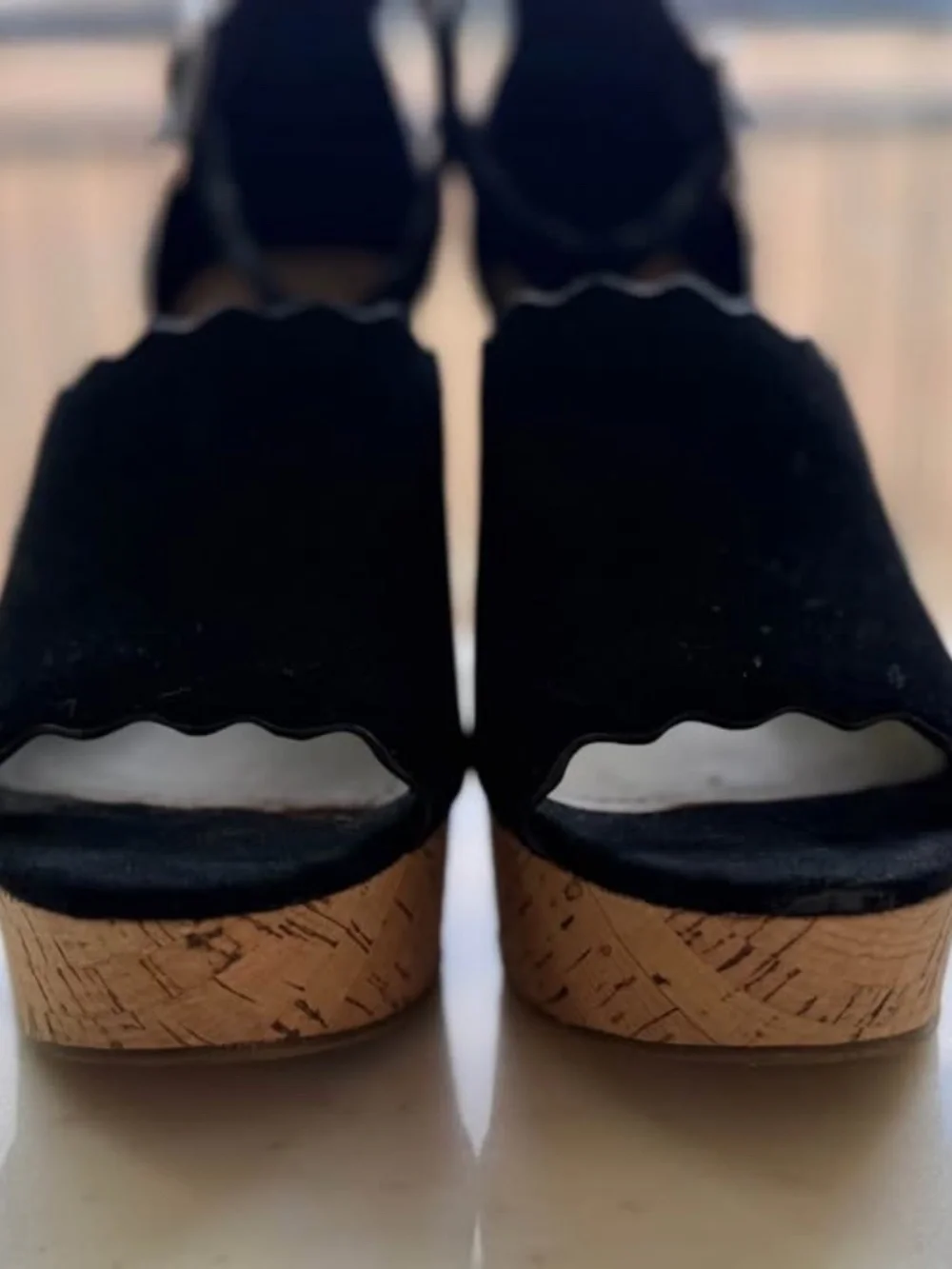 Marc Fisher 8 Platform Wedges Black Suede Cork Halo